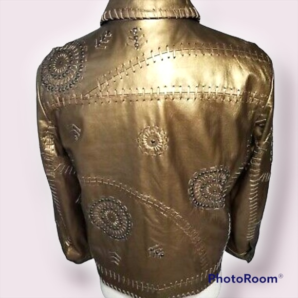 CHICO’S gold leather jacket XS/SM - Picture 3 of 7